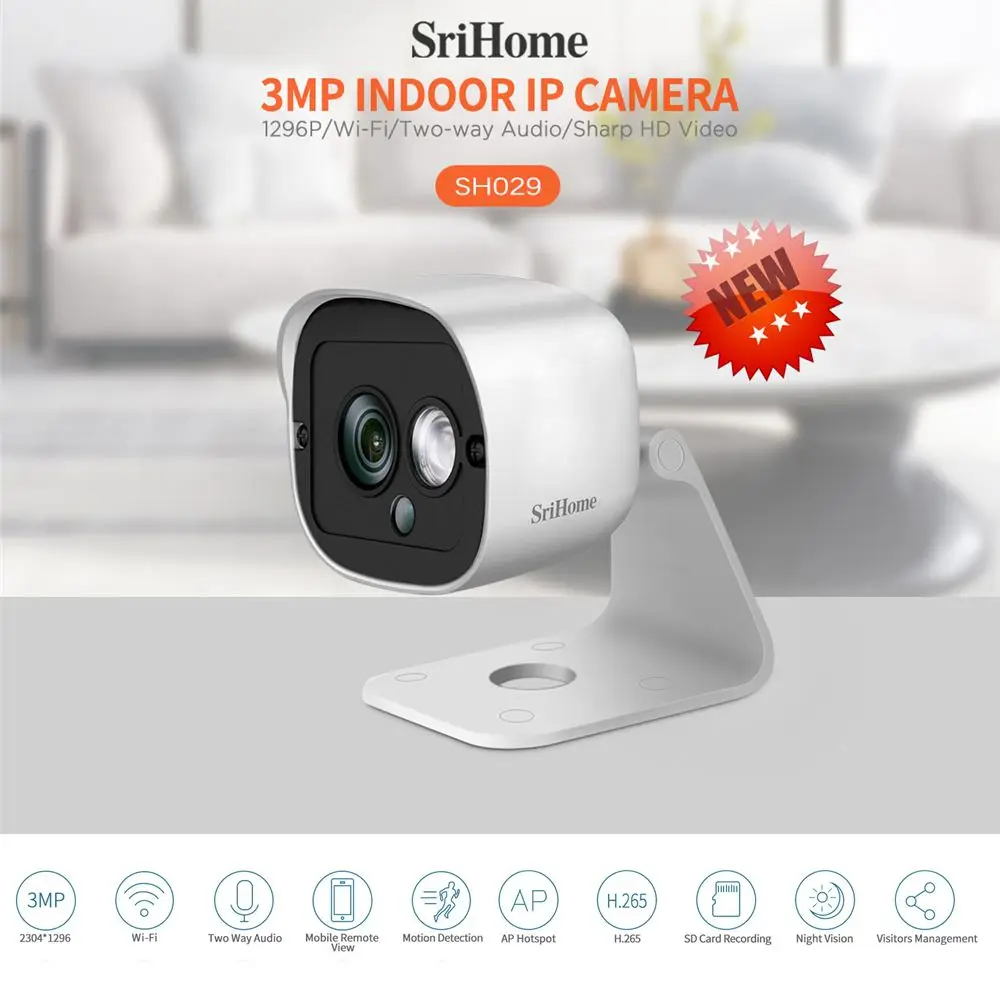 SriHome SH029 3MP 1296P IP-камера Wi-Fi Видеонаблюдение Безопасность Мини-камера Умный дом