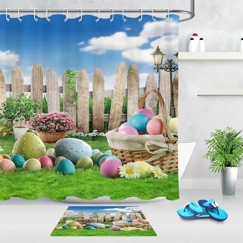 Пасхальные цветные яйца деревянный забор пастбище водонепроницаемый ванная
