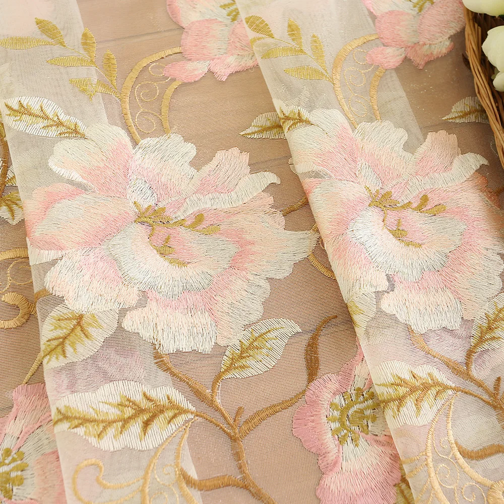

European New Style Curtain Flower Yarn Jacquard Fabric Product Customization Window Curtains for Living Dining Room Bedroom