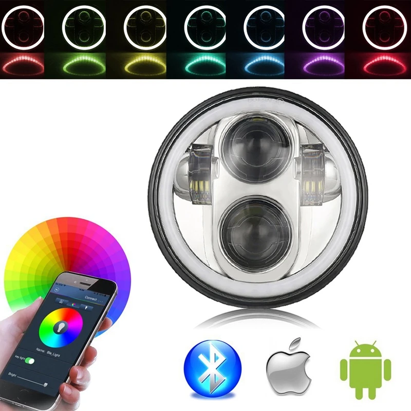 5-3/4 5,7" RGB Halo светодиодный налобный фонарь для мотоцикла DRL для уличного Боба, спортстера, Wide Glide, Dyna, Softail, Iron 883