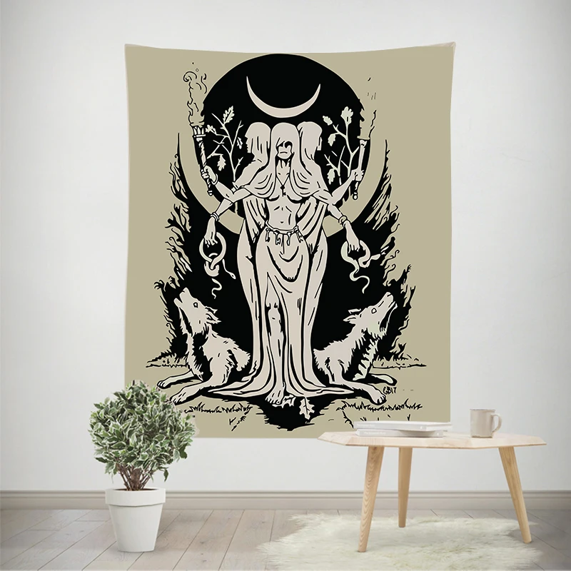 

Moon Goddness Wolf Witchcraft Tapestry Wall Hanging Medieval Europe Tarot Divination Tapestry Meditation Yoga Retro Hippie Cloth