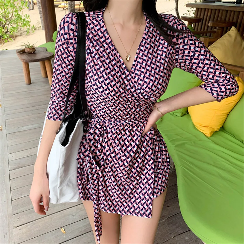 Купальник из двух частей с длинным рукавом женский купальник геометрическим