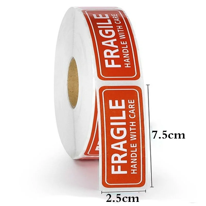 

500 PCs/roll Red "FRAGILE HANDLE WITH CARE " Warning sticker fragile label sticker shipping packaging