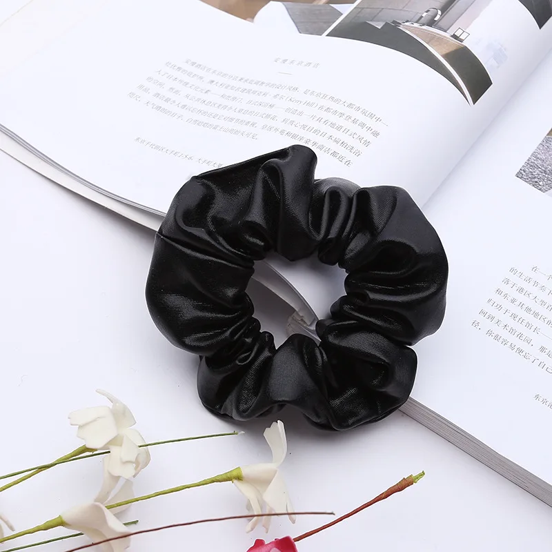 

2020 Women Pu Faux Leather Elastic Hair Ties Girls Hairband Rope Ponytail Holder Scrunchie Gold Black Headbands Accessories