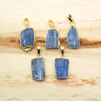 natural gold plated crystal quartz pendant blue tourmaline pendants fashion freeform charm for necklace jewelry making