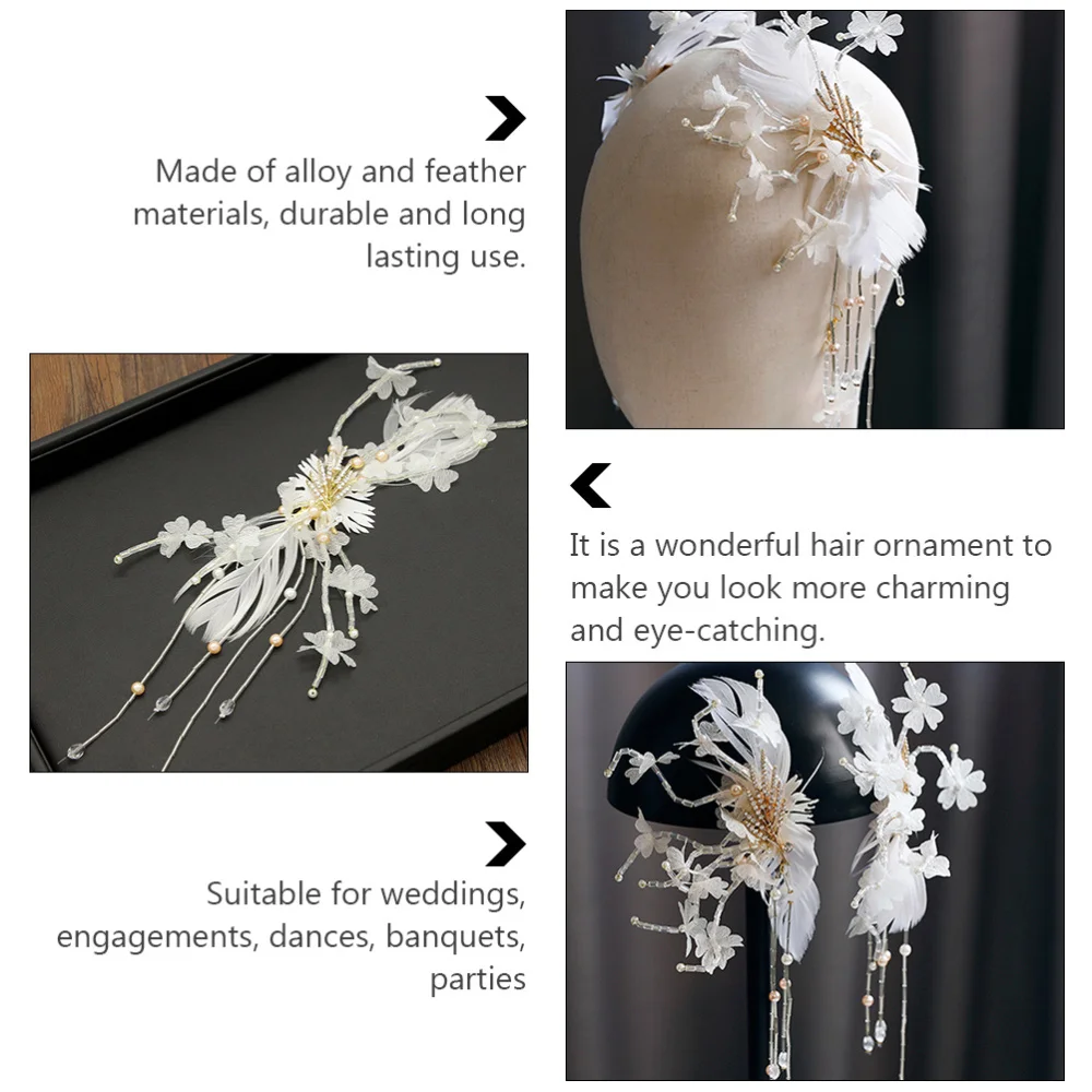 

2 Pcs Feather Hairpins Creative Girls Alloy Hair Clips Chinese Style Headdress