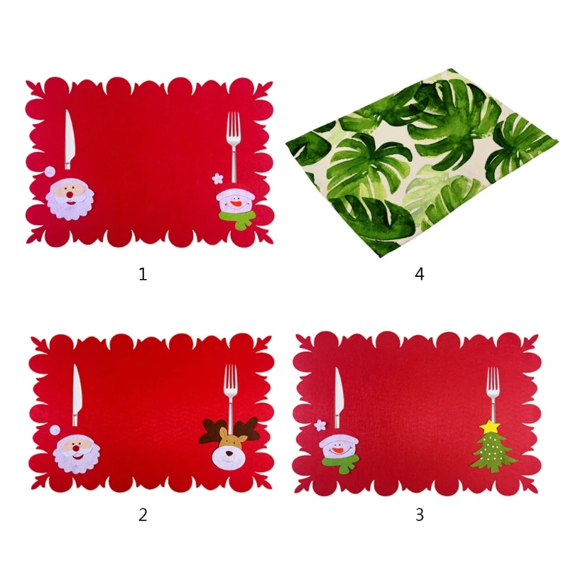 

6Pcs Christmas Knives Fork Placemat Cartoon Santa Snowman Dinner Party Table Mat