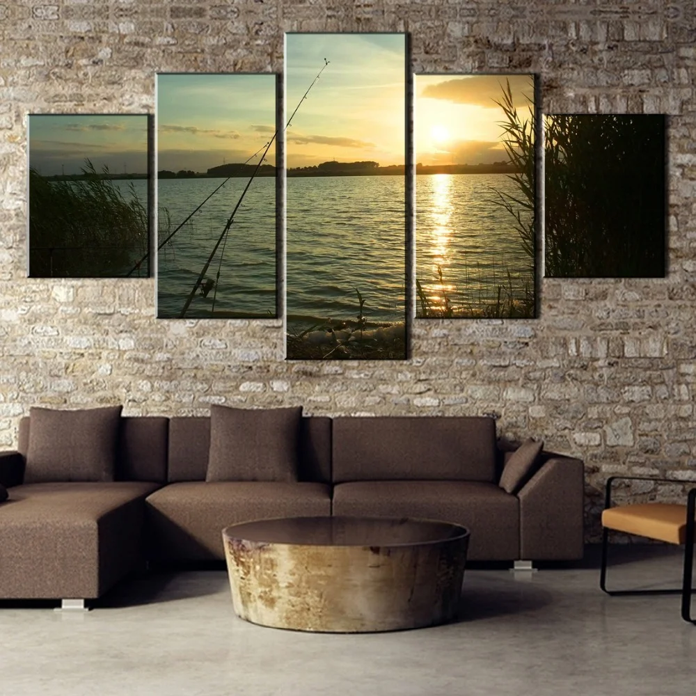 Модульная картина 5 Панель озера Рыбалка пейзаж модульные картины Плакаты