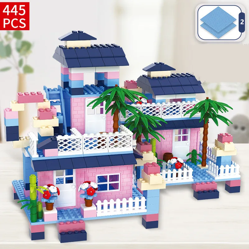 

211Pcs-445Pcs Villa Dream Castle Model Bricks House Slide Friends Brinquedos Building Blocks Sets Educational Toys for Children