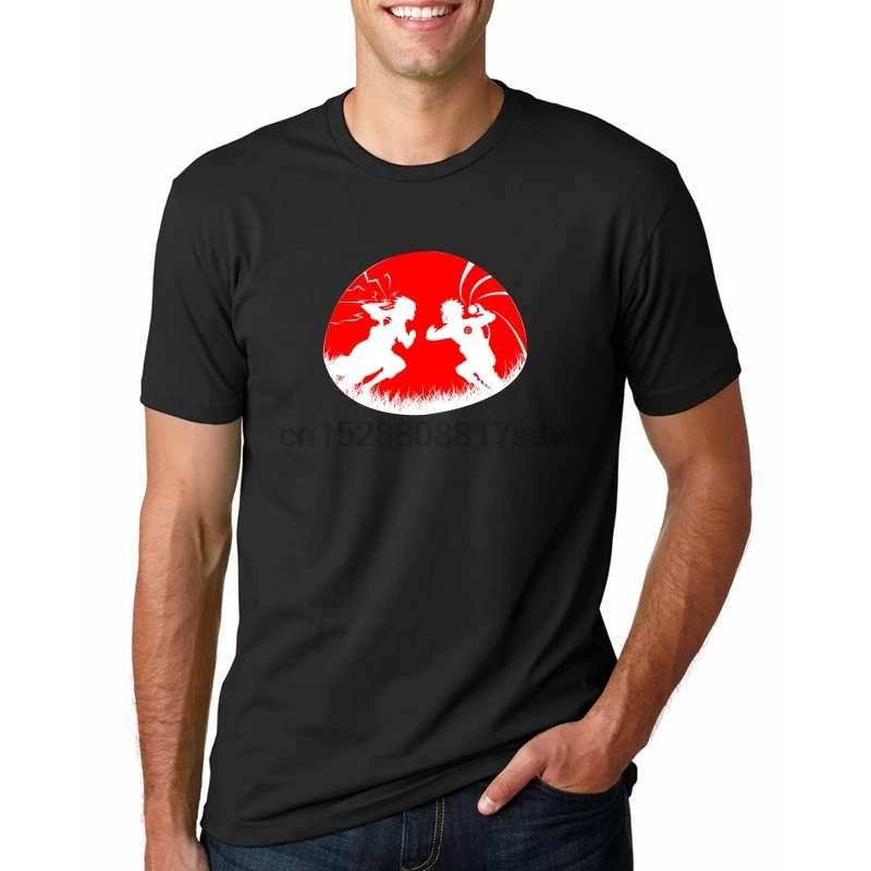 Красная Луна силуэт последняя атака Наруто и Саске крутая футболка мужская