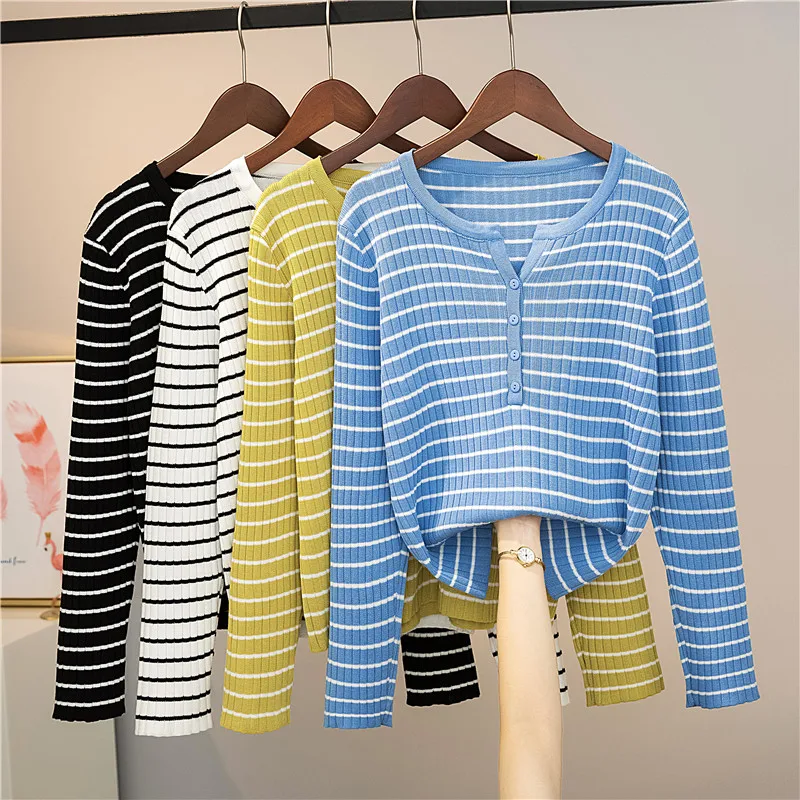 

Cheap wholesale 2021 spring autumn winter new fashion casual warm nice women striped cropped sweater woman female OL BVy1096