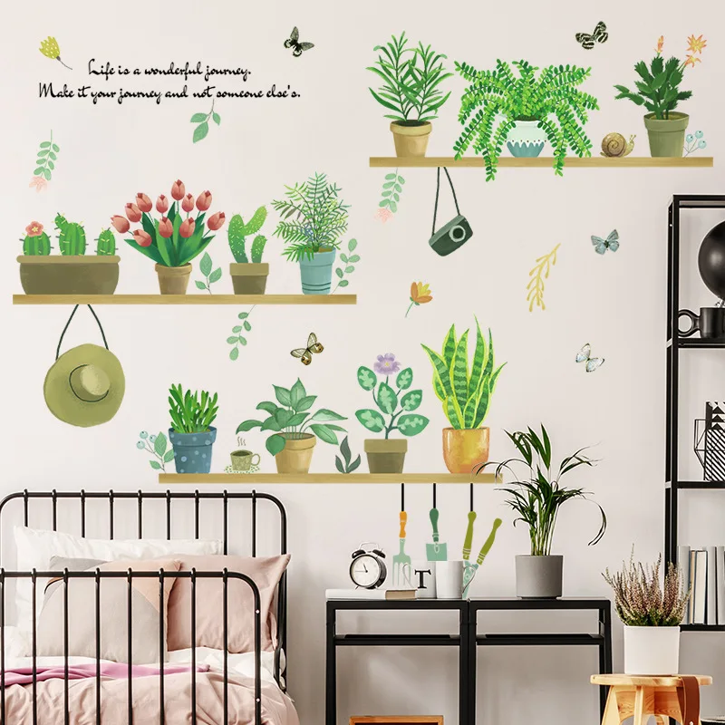 Съемные настенные наклейки в виде цветочного горшка для гостиной кухни спальни