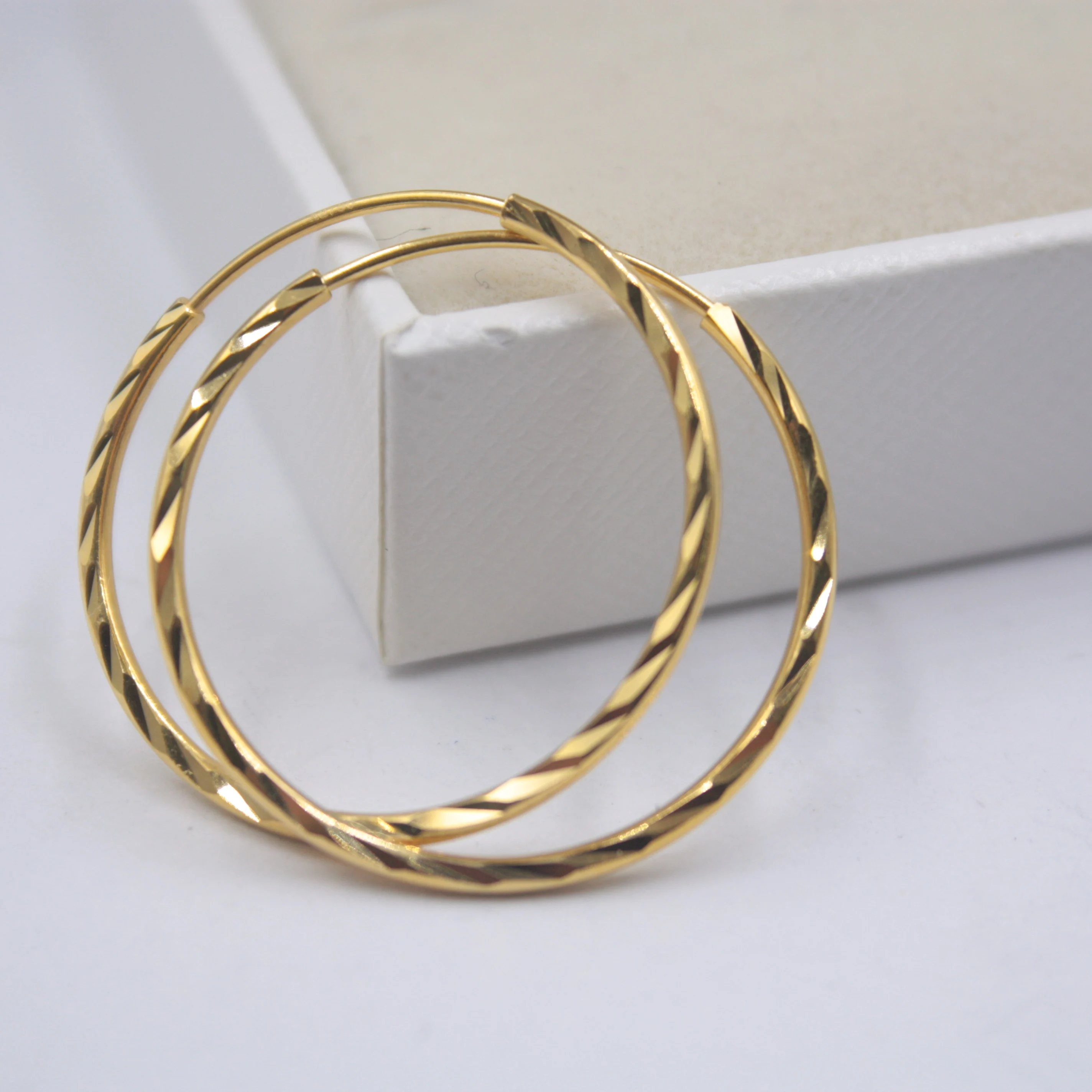 Настоящее 18K желтое золото серьги идеальная резная линия женский большой обруч 24