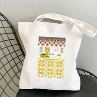 2021 shopper alpaca christmas sweater printed tote bag women harajuku shopper handbag girl shoulder shopping bag lady canvas bag