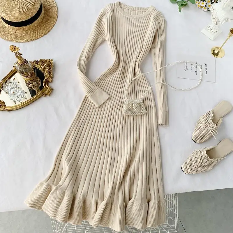 Женское длинное платье vestidos новинка 2019 осень зима тонкое ТРАПЕЦИЕВИДНОЕ