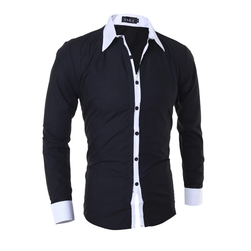

2022 fashion spring and autumn new men's casual shirt placket hit color collar long-sleeved shirt men mens vintage clothing