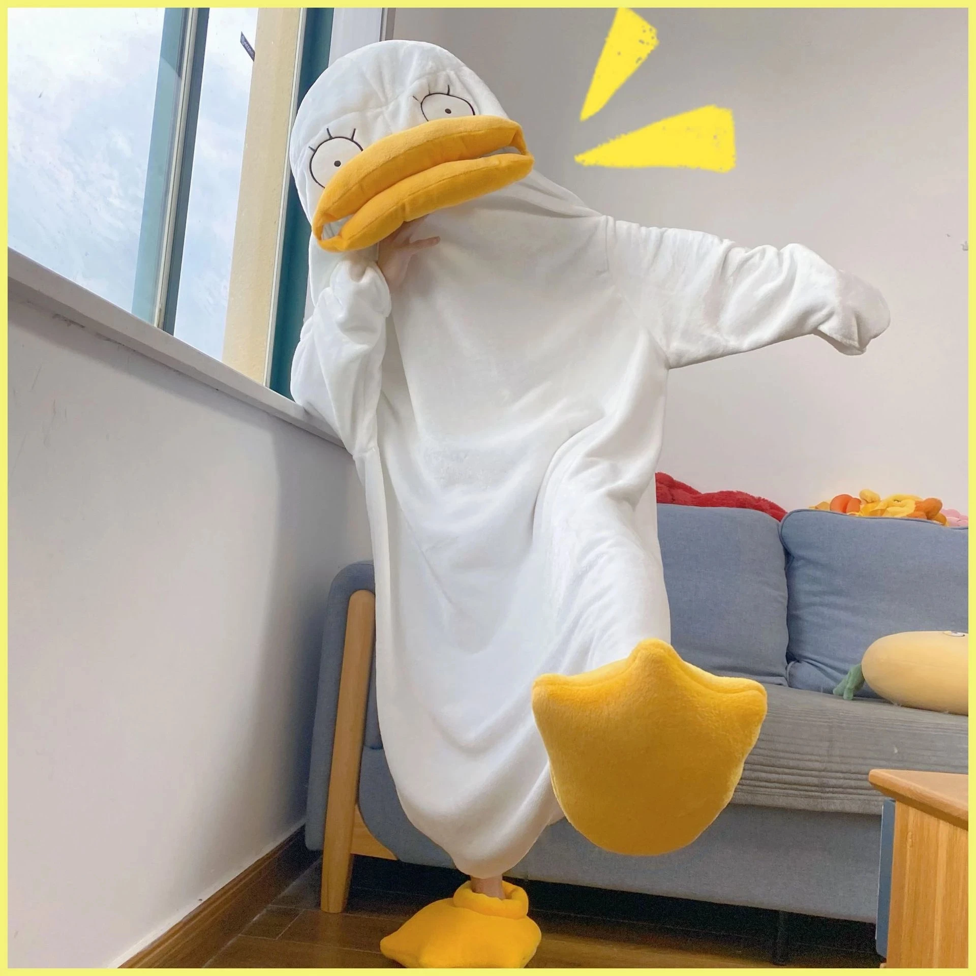 

Cute Cartoon Animie Duck Cosplay Plush Pajamas Sleeping Bag Onesie Flannel Sleepwear Plush Nightwear Couple Home Clothes
