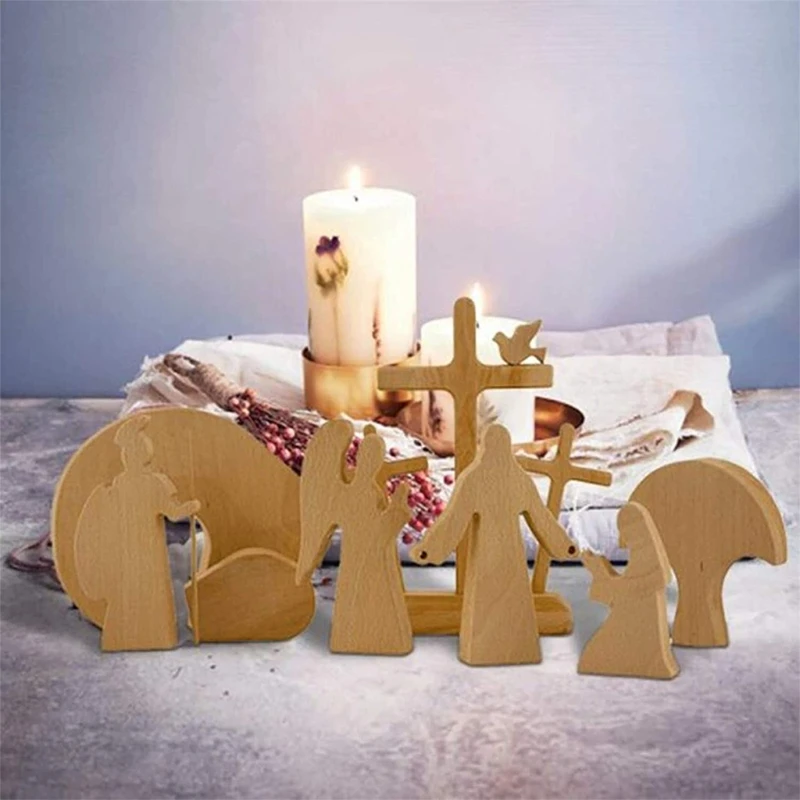 

Easter Resurrection Scene Decoration Wooden Cross Nativity Set Ornaments Creche Montessori Toy Home Decor