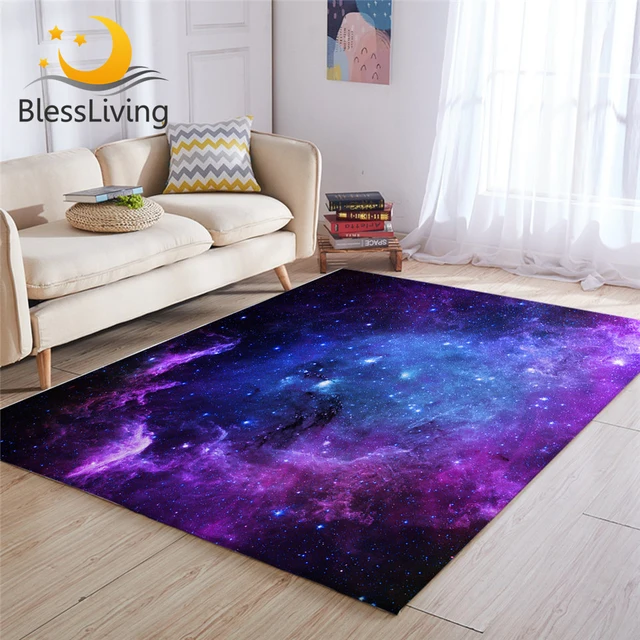 BlessLiving Nebula Large Carpets for Living Room 3D Galaxy Center Floor Mat Blue Purple Soft Area Rug Universe Space Tapis 1
