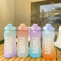 colorful gradient fitness big kettle outdoor portable 2000ml scale big water glass large capacity movement plastic straw cup