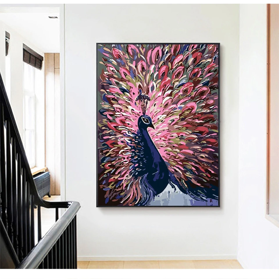 AZQSD DIY Unframe краска по номеру холст краски ing наборы Павлин украшения дома Рисование