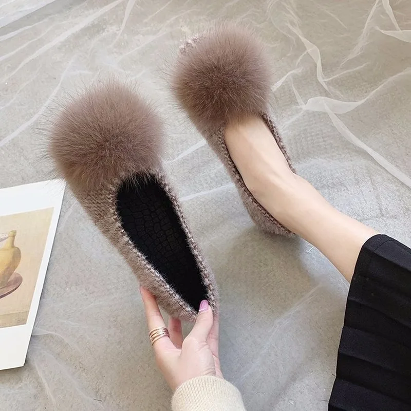 Женская зимняя обувь на плоской подошве Бархатная с круглым носком повседневная