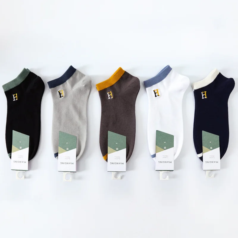 

5 Pairs Men's Socks Summer Fashion Casual All-match Thin Section Comfortable Breathable Wear-resistant Cotton Ankle Crew Socks