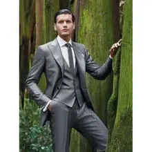 Hot Selling High Quality Peak Lapel Men's Shiny Grey Suits Custom Made Two Buttons Fashion Casual Wear Blazer 3 Pieces Skinny (1)