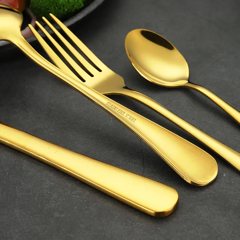 24pcs Dinner Goldware Cutlery Dinnerware Set Spoon Fork Knife Stainless Steel Sets Portable Tableware | Дом и сад