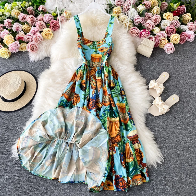 

Banulin 2021 Summer Fashion Runway Floral Vacation Dress Women's Sleeveless Tank Dress Casual Elegant Lady Party vestido longo
