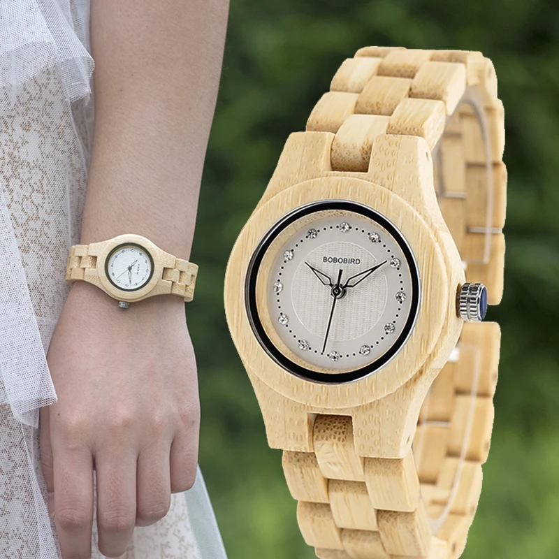 Часы наручные BOBO BIRD женские брендовые Кварцевые полностью из бамбука с