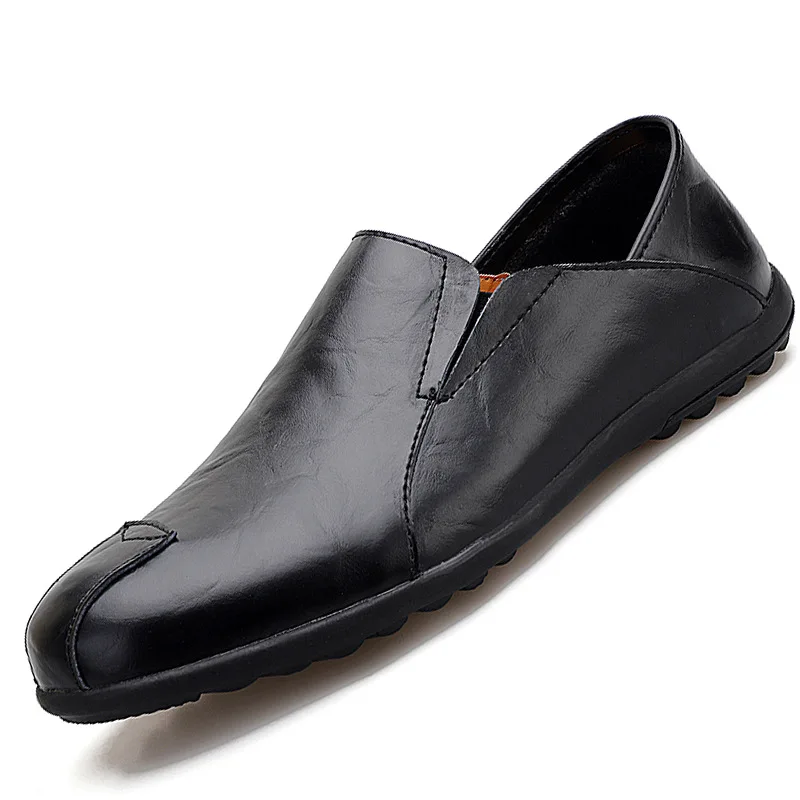 

Мужские кожаные лоферы без застежки, коричневые или черные повседневные туфли из мягкой коровьей кожи, 2020