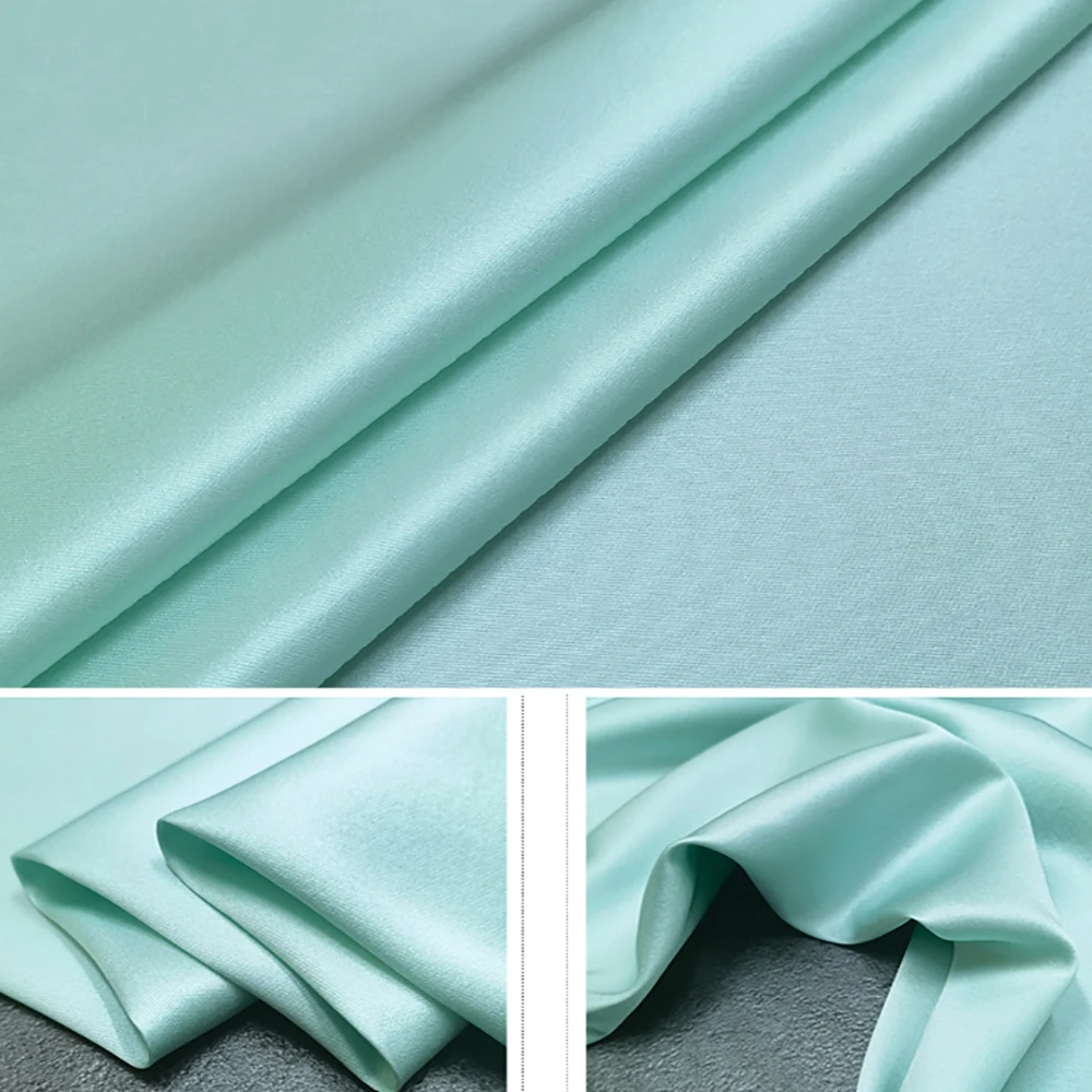

Pure Silk Twill Stretch Satin 20 momme 140cm Width Custom Soie Fabric For Sewing Light Green 11