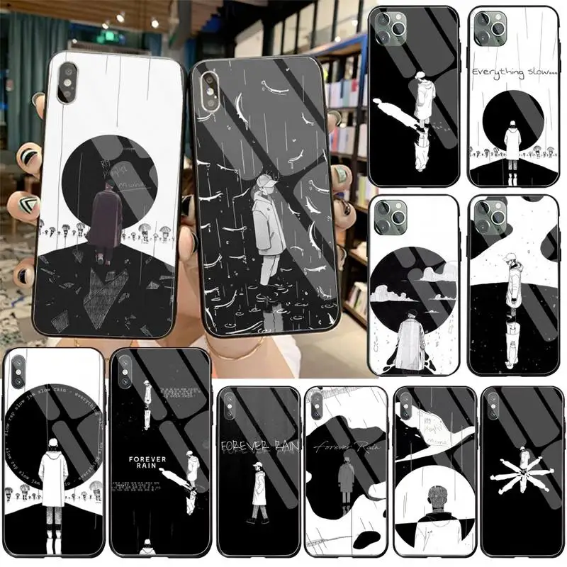

HPCHCJHM personalised RM Mono Black TPU Soft Phone Case Tempered Glass For iPhone 11 Pro XR XS MAX 8 X 7 6S 6 Plus SE 2020 case