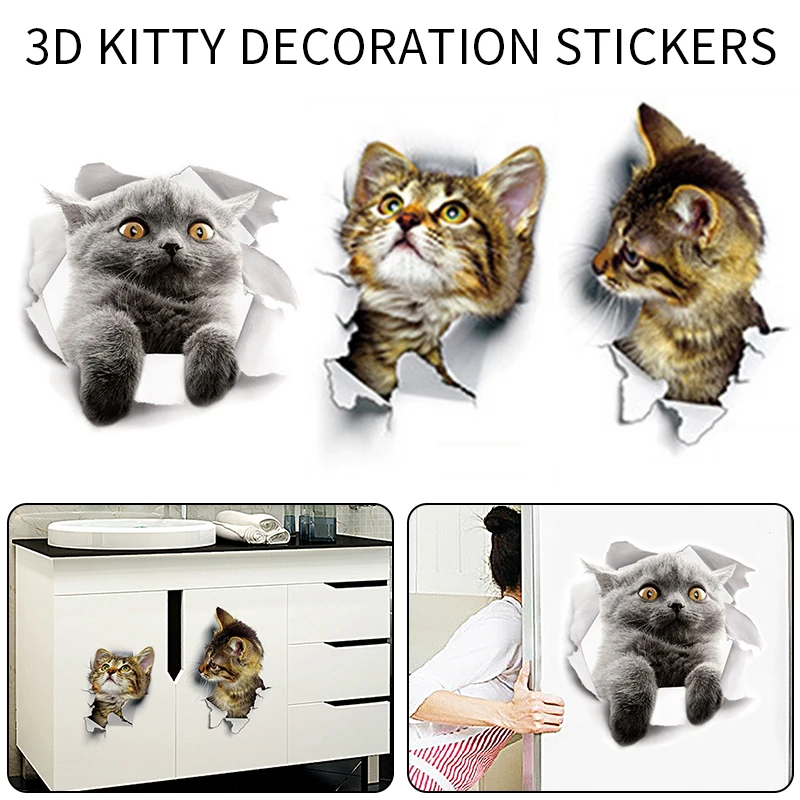 

3D Cats Toilet Stickers Home Decoration DIY Lovely Animal Wall Decal Washroom PVC Posters Kitten Cartoon Wall Art Decoration