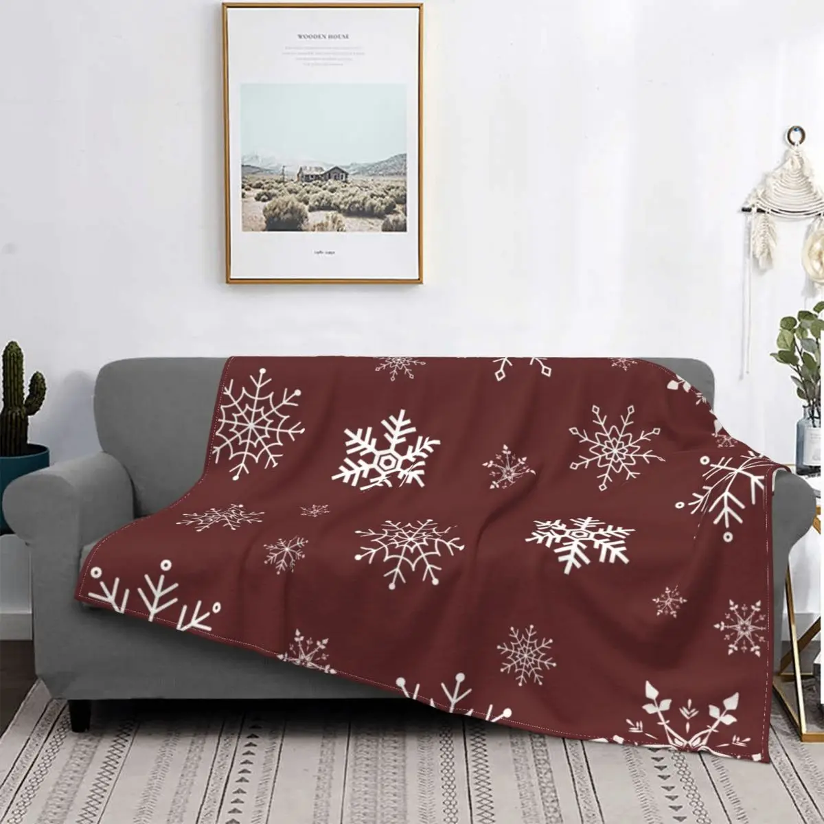 

Manta de franela para el coche y la cama, cobija suave con copos de nieve para invierno, Navidad, vacaciones, nieve, rojo, Prima