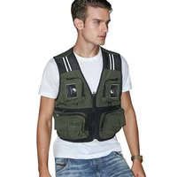 fishing vest detachable multiple pockets breathable grid mesh comfortable wear resisting with reflective stripe