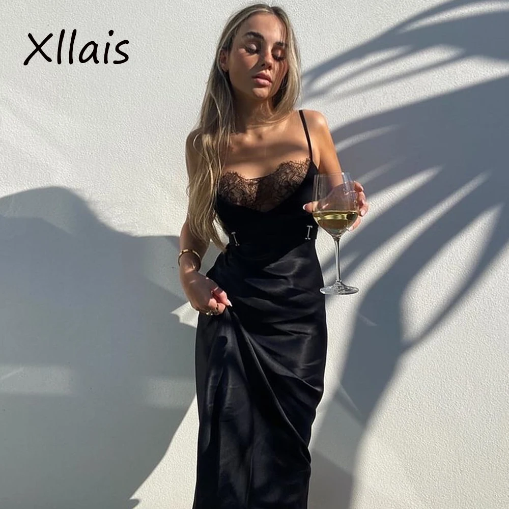 

Сексуальные черные кружевные платья XLLAIS, Элегантное коктейльное платье миди для ночного клуба, женская одежда 2022, красивые вечерние наряды