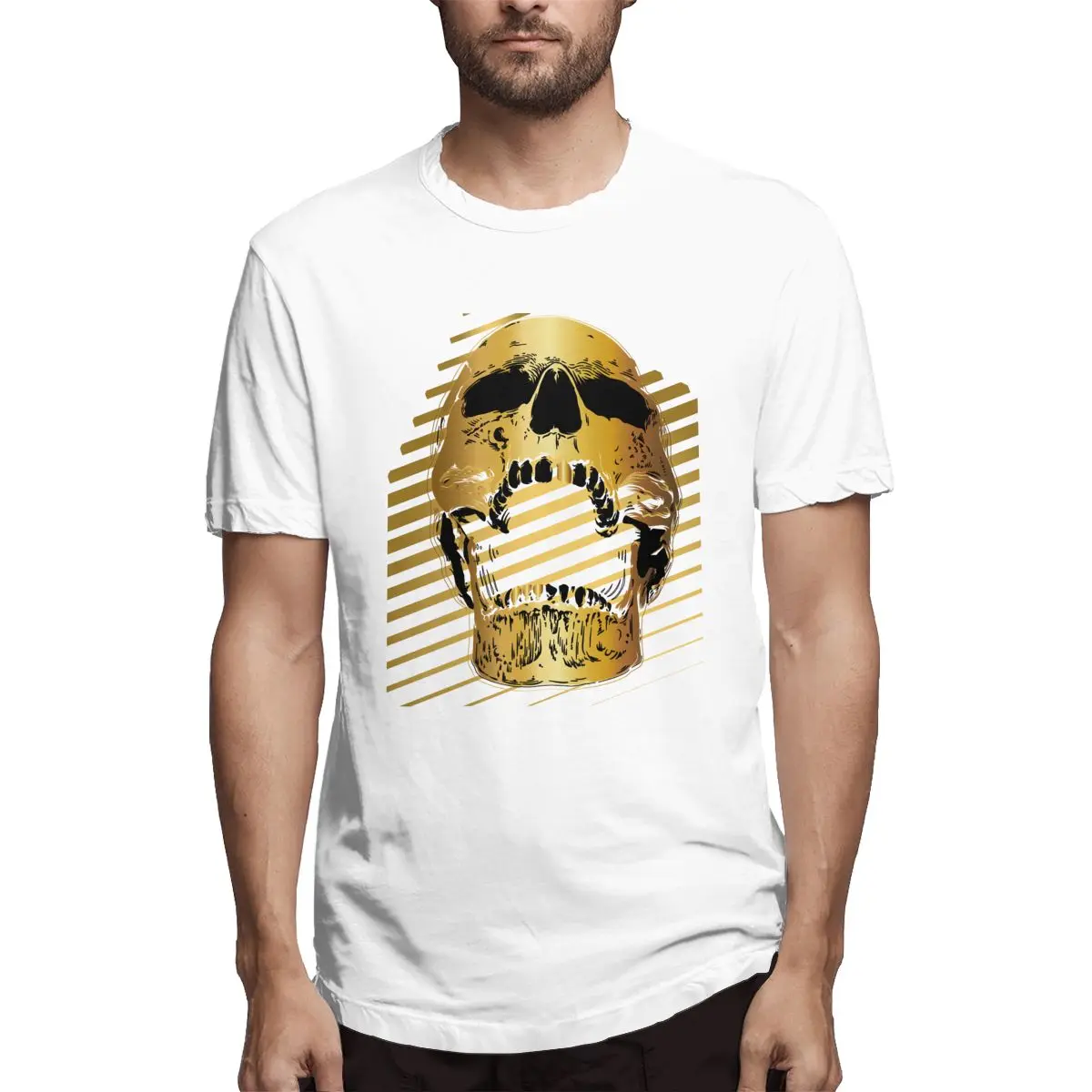 

Screaming Skull Gold Graphic Tee Men's Short Sleeve T-shirt Funny Tops