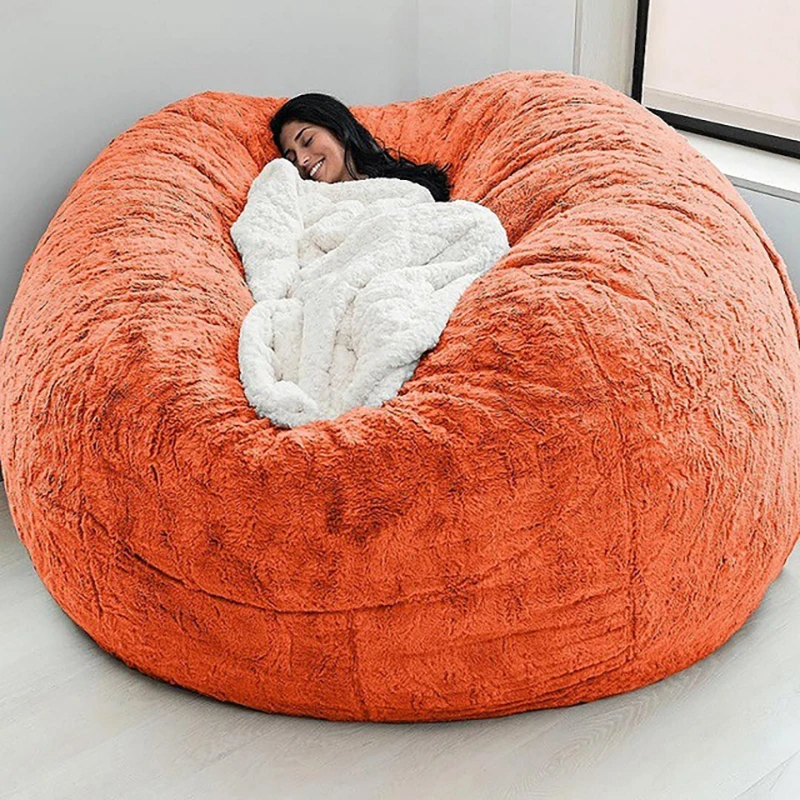 7ft Giant Fur Bean Bag Cover Living Room Furniture Big Round Soft Fluffy Faux Fur BeanBag Lazy Sofa Bed Coat Without Fillings images - 6