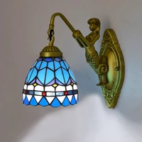 european style tiffany colored glass living room dining room bedroom bar club aisle balcony feather mediterranean wall lamp