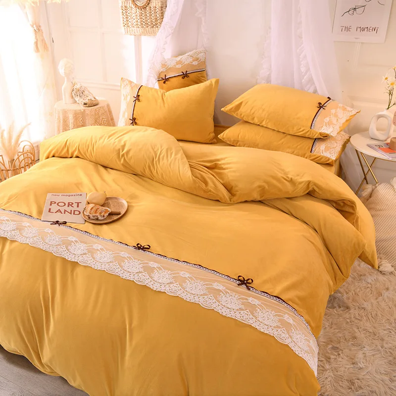 OLOEY зимний теплый кружевной фланелевый Комплект постельного белья с кристаллами