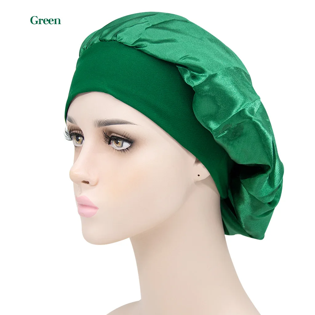 

Large Solid Color Wide-Brimmed Stretch Nightcap Hair Care Beauty Shower Cap Satin Pile Cap Wholesale Stain Bonnet