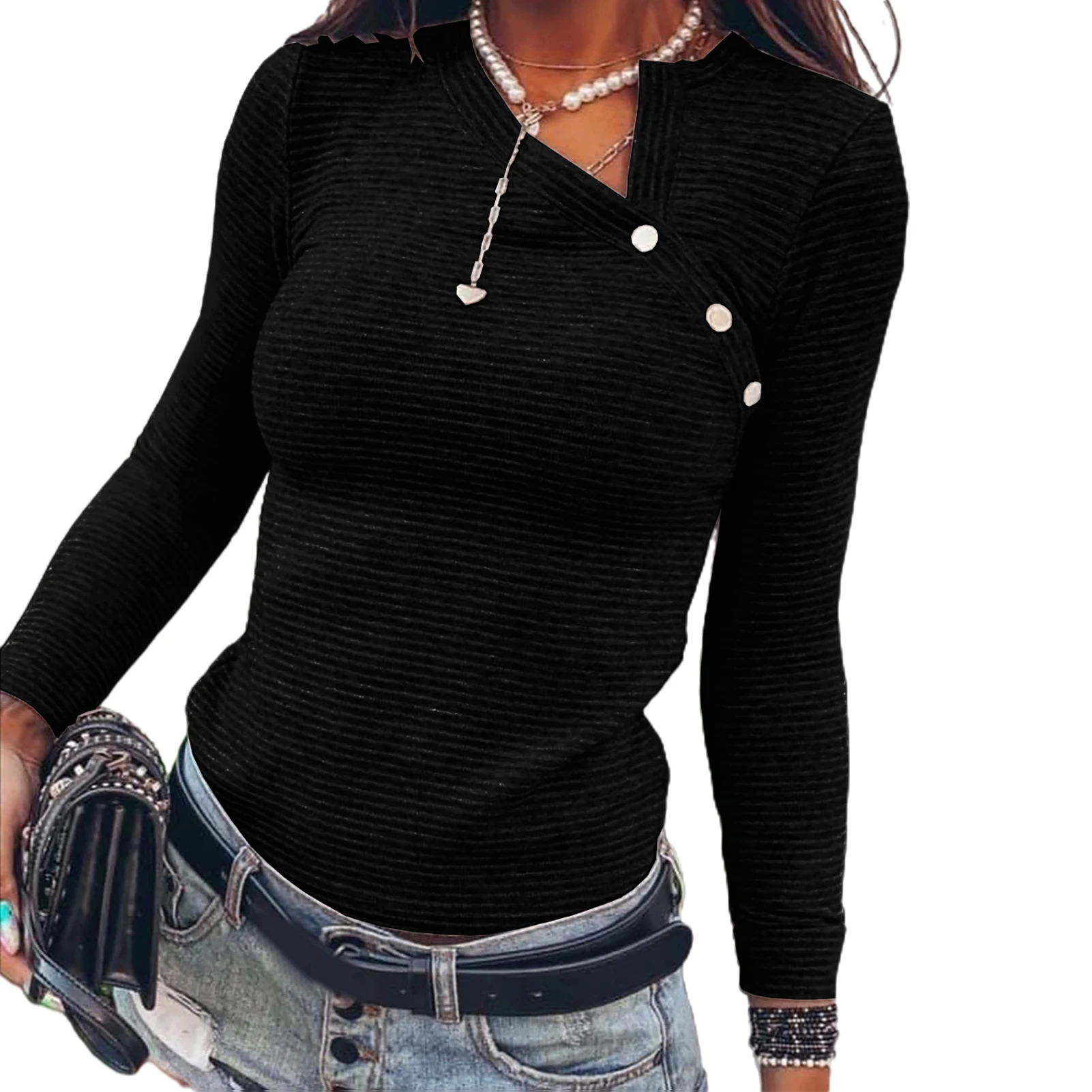 Новая футболка на осень и зиму женский модный пуловер в полоску с воротником