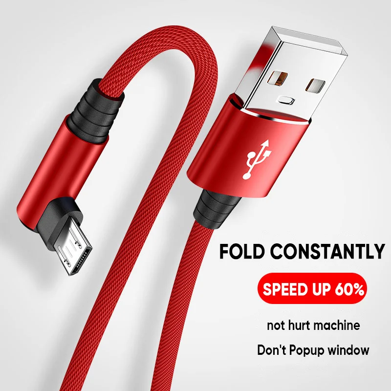 

1M 2M Type C Fast Charging Micro USB Cable For Samsung S20 S10 A51 Xiaomi Note 8 9 Huawei P30 P40 Lite Pro 90 Degree Data Cable