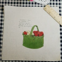 cotton and linen cloth hand printing and dyeing decorative painting dining mat notebook cover a basket of red apples