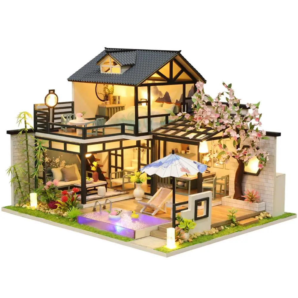

DIY Wooden Doll House Kit With LED Light Wooden Dollhouse With Furniture Craft Kits For Adults Miniature 3D Greenhouse Kit Plus