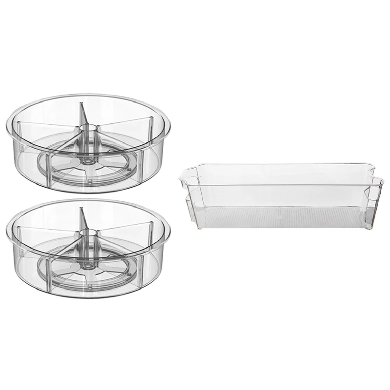 

2Pcs 360 Rotation Cabinet Organizer 12 Inch Spice Drink Cosmetic Storage Rack & 2Pcs Refrigerator Organizer Bins
