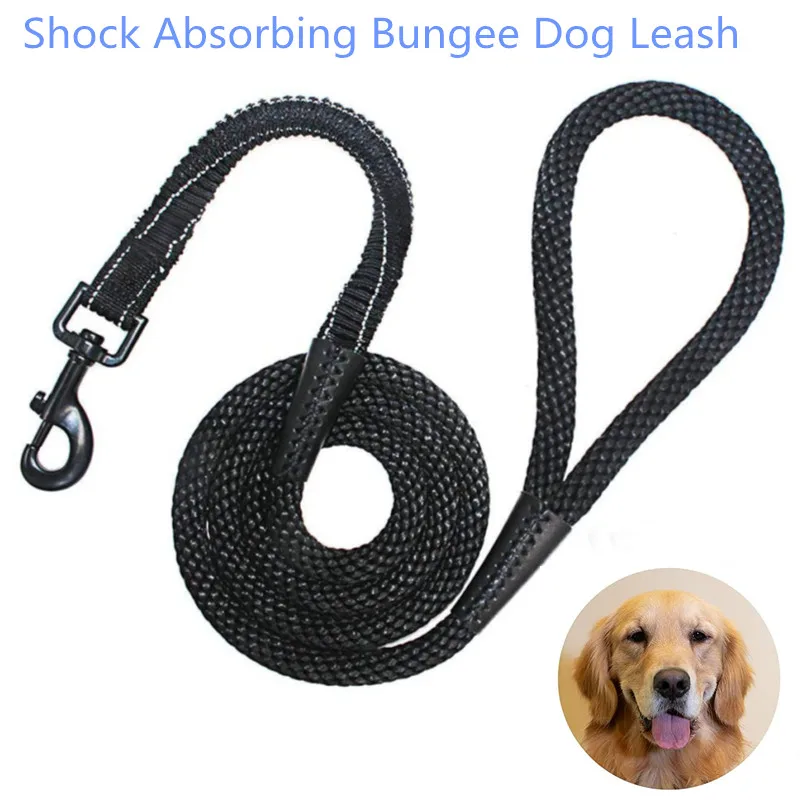 

Сверхпрочный веревочный эластичный поводок для крупных и средних собак с защитой от тяги для амортизации, нескользящий Светоотражающий По...