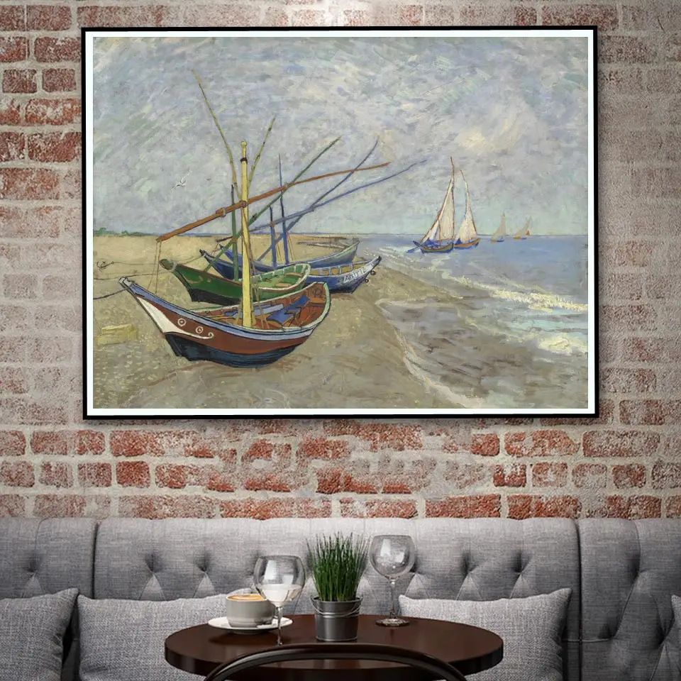 Рыбацкие лодки на пляже Винсент Ван Гог художественные работы винтажный постер